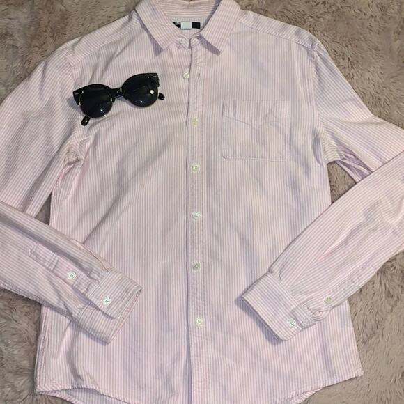 BDG Light Pink & White Pinstripe Button-Up Long Sleeve Top Size Small - Picture 1 of 11